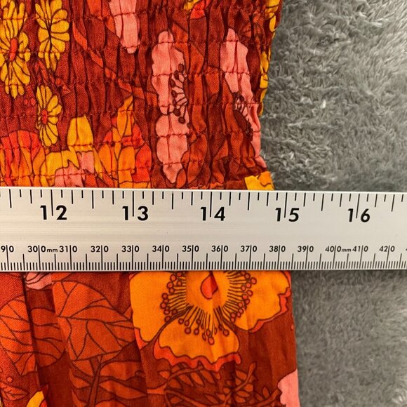 Women Colorful Floral 90s Retro Hippie Boho Girly Smocked Tiered Maxi Dress L - Picture 11 of 14